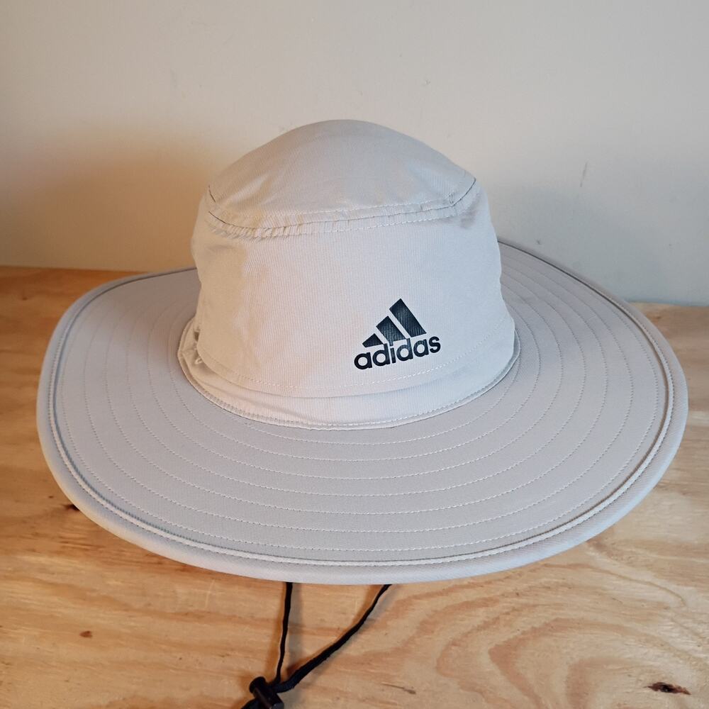 Adidas Golf UV Sun Hat Size S/M Gray Stiff Wide Brim A-Flex Drawstring FQ2162